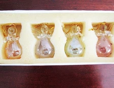 Set Of Four Vintage Hand Blown Glass Angel Ornaments Jewel Tone One Wing Broken