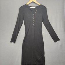 ASTR The Label Dress Womens XL Black Ribbed Knit Henley Bodycon ADR100871-003