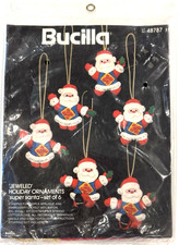 Bucilla 'Jeweled' Holiday Ornaments Super Santa Set Felt Kit 48787 New Vintage