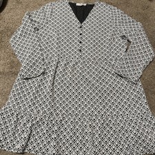 Loft Women’s B&W Jacquard Button Tired Mini Dress Size XL Long Sleeves