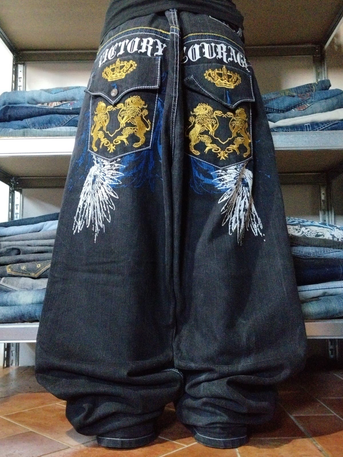Red Ape Wings Vintage W48 Baggy Y2k Embroidered Jeans y2k