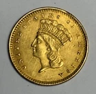 XF+ 1861 Indian Princess Head Gold Dollar w/ Rotated Die! $1 Type 3 Large Head