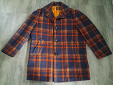 Vintage Pendleton Wool Blue Orange Plaid Barn Car Coat Jacket Size L