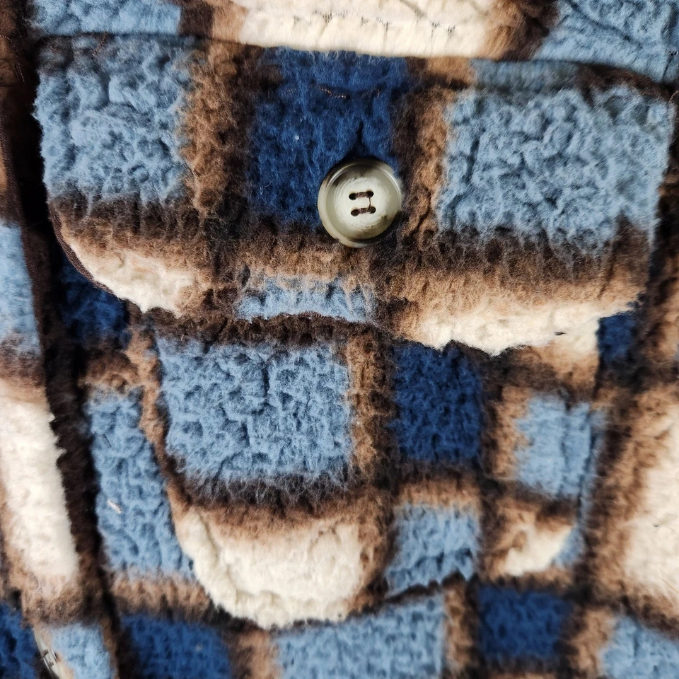Absolutely Famous Mujer Camisa Sherpa a Cuadros Chaqueta Chaqueta Azul Marrón Beige S Foto 3 de 4