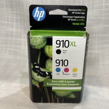 HP 910 XL Black w/ Standard C M Y Genuine Ink Cartridges 4-Pack Exp. March 2027