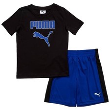 Puma Kid Logo Graphic T-shirt Shorts Set In Black/ Blue Size 4