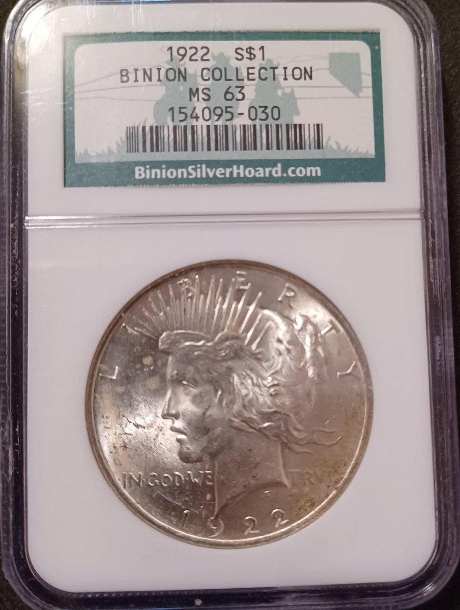 MS 63 Graded 1922 Year NGC Certified Peace Dollars (1921-1935) for