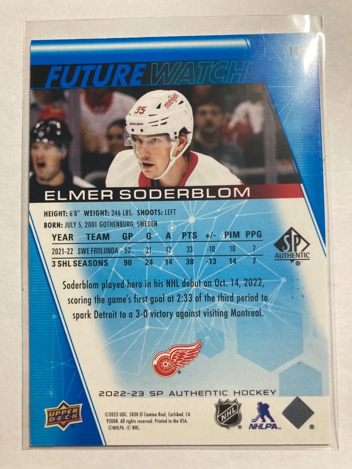 2022-23 SP Authentic Limited Blue #145 Elmer Soderblom RC 267/399 - Image 2 of 2