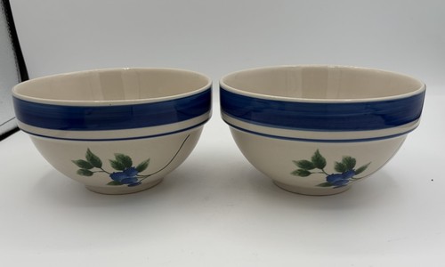 LL Bean Blueberries Stoneware Soup Cereal Bowls 6" Set Of 2 Discontinued