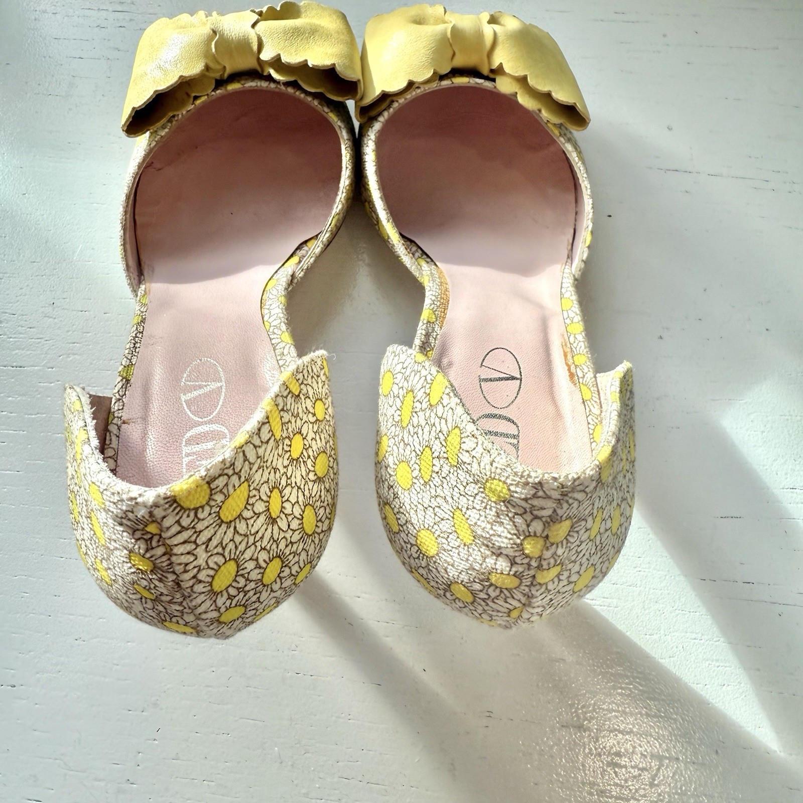 Valentino RED Daisy Floral Bow Heels Made in Italy Size 38 US 8 Yellow thumbnail 5