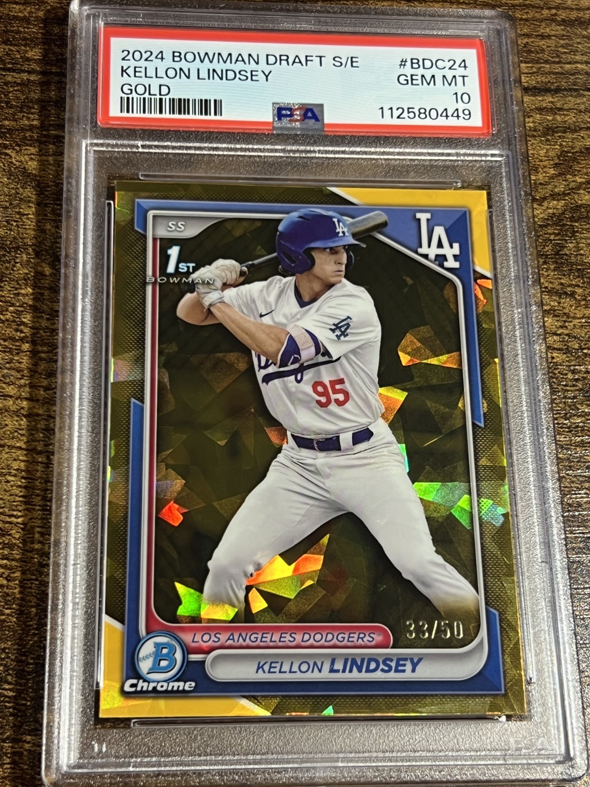 KELLON LINDSEY 2024 Bowman Draft Sapphire #BDC-24 1st Gold Refractor /50 PSA 10