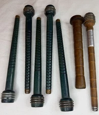 Antique Vintage Wood Thread Spools Bobbins Primitives LOT 7” 8.5” 9” Blue Wooden