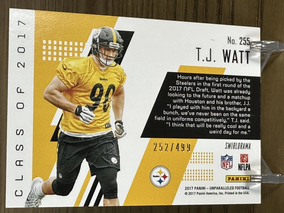 2017 Panini Unparalleled #255 T.J. Watt Rookie Lime Green #/499 Steelers - Image 2 of 2