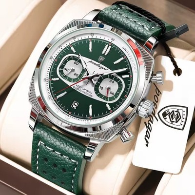 POEDAGAR Men's Luxury Quartz Watch Chronograph Luminous Waterproof Leather Date