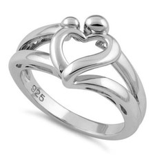 Mother  Child Heart Ring 925 Sterling Silver Sentimental Band Gift for Mom