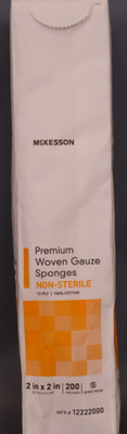 McKesson Gauze Sponge Cotton Gauze, 12-Ply, 2 X 2 Inch Square, NonSterile 200 Ct