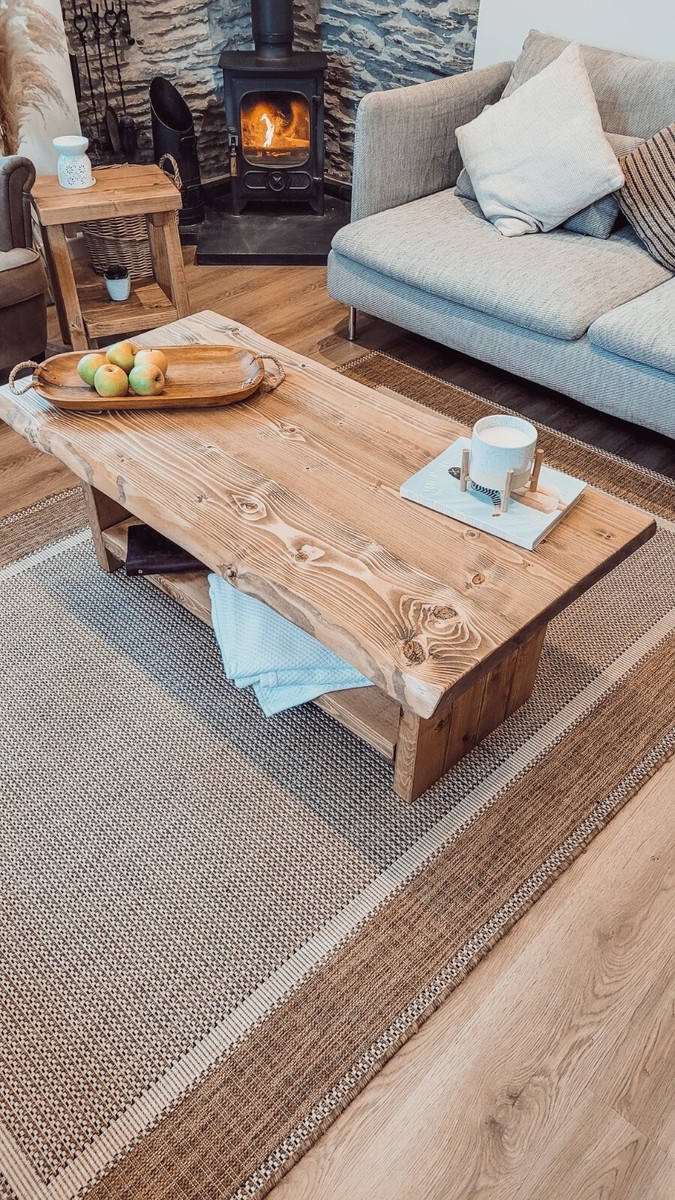 Waney / Live Edge Chunky Coffee Table Rustic Solid Wood With