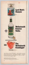 1969 Lord Mott's Clamato + Wolfschmidt Vodka = Clamdigger VINTAGE PRINT AD LM69
