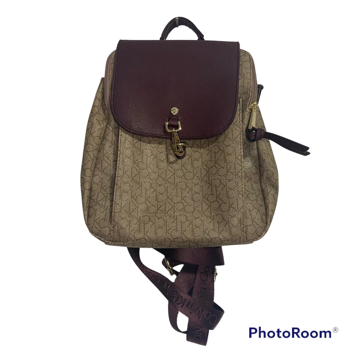 Calvin Klein CK Allover Logo Monogram Women s Flap Top Backpack