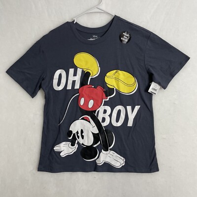 Disney Women's Gray Mickey Mouse Vinyl Graphic T-Shirt Sz L (11