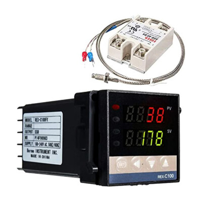 Digitaler PID-Temperaturregler REX-C100 eingestellt+K Thermoelement 40A SSR