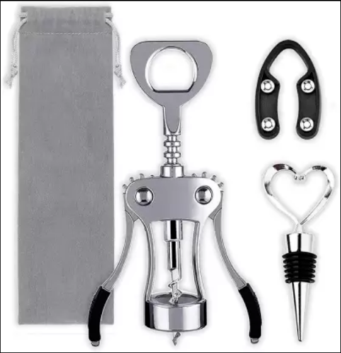 3Pcs Wine Opener Gift Set Wing Corkscrew Beer Bottle Opener & Stopper Cutter - Picture 2 of 8
