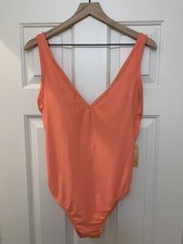 Kona Sol V-Neck High Leg One Piece Swimsuit Women s S Orange NWT