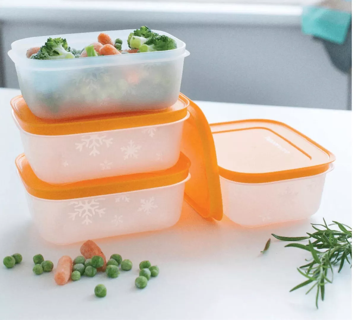 Tupperware Freezer Mate Plus Small Shallow Clear with Orange seal . set of  4