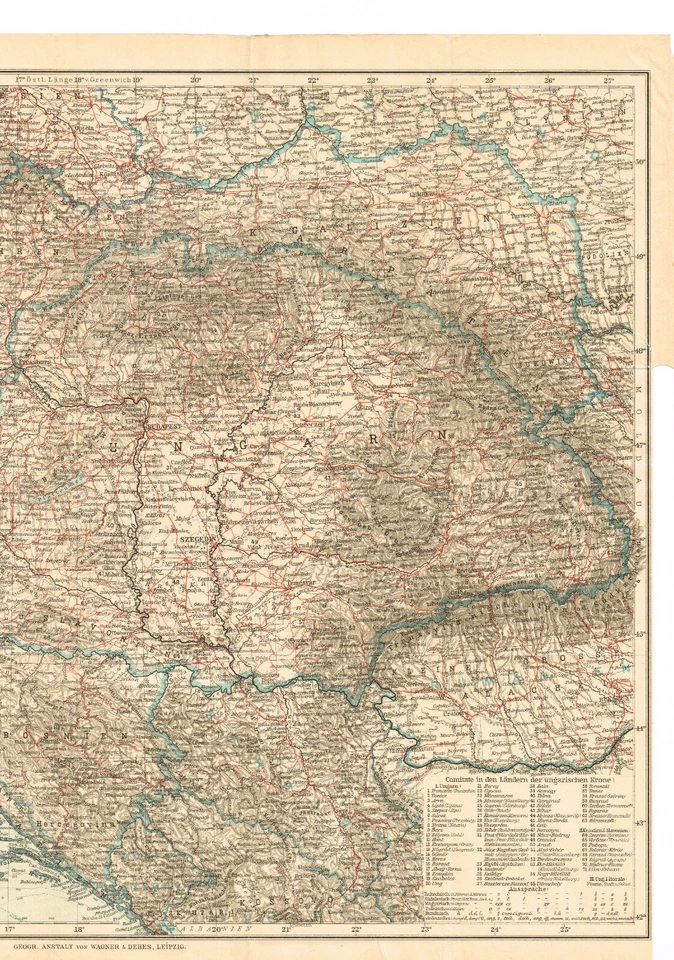HUNGRÍA AUSTRIA CHEQUIA ESLOVAQUIA UCRANIA POLONIA Croacia Mapa Antiguo 1913 GRANDE Foto 3 de 4