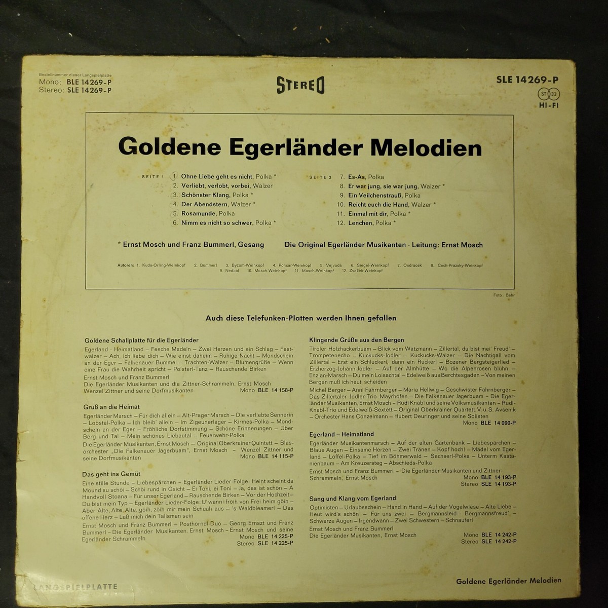 Ernst Mosch - Goldene Egerlander Melodien LP VG+ SLE 14269 Germany