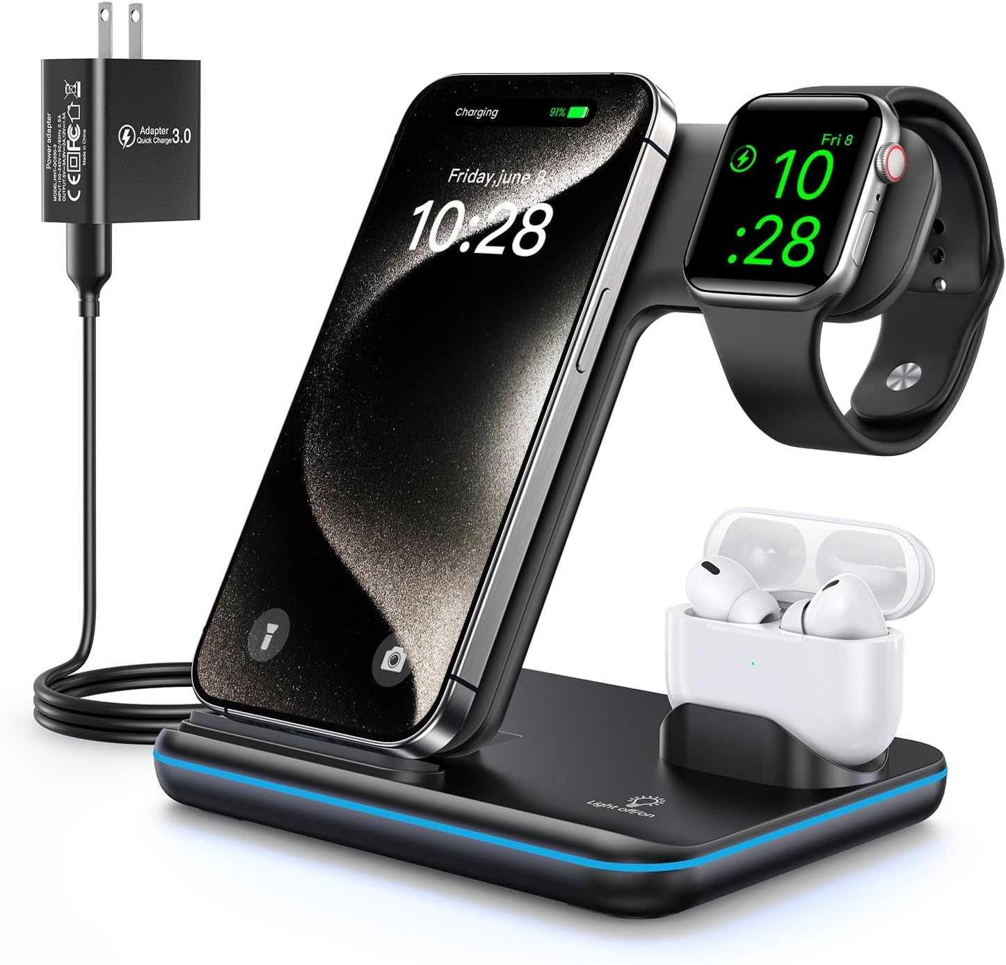 Wireless Charger 3In1 15W Fast Charging Station for Apple Watch Airpods, Iphone-image