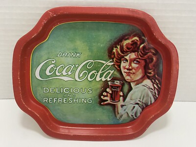 Vintage Drink Coca Cola Delicious And Refreshing Serving Tray Small Tin Tip Coke