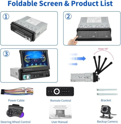 Hikity Car Stereo Single Din Wireless CarPlay Android Auto, 7'' HD Touchscreen