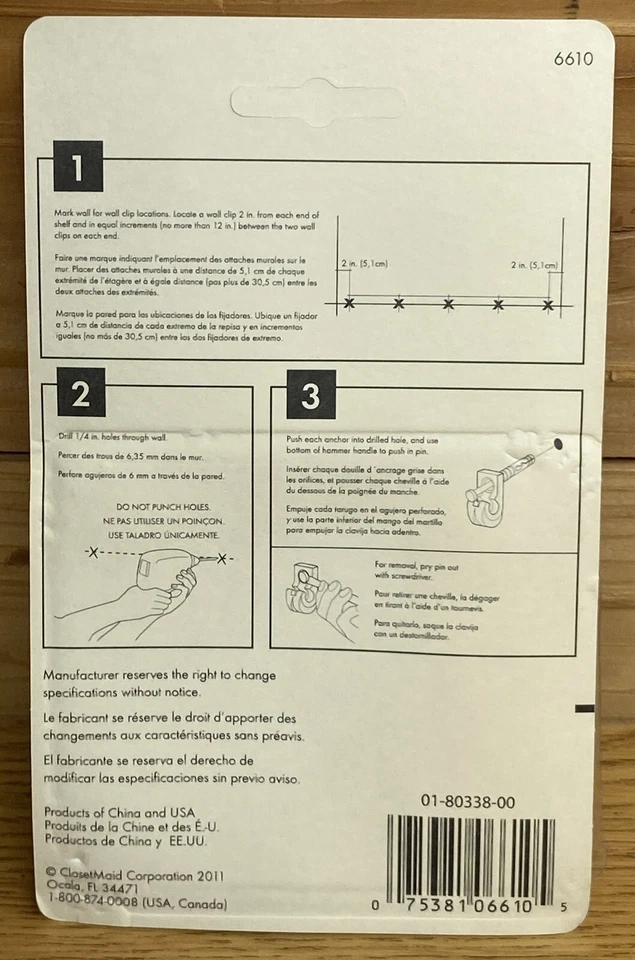 Clips de pared de limpieza de armario para paneles de yeso-#6610- 7 unidades de estante a pared Foto 2 de 2