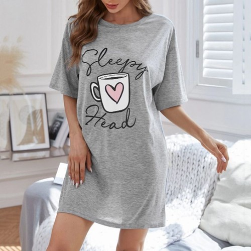 Women Top Dress T-shirt Nightgown Nightshirt Short Sleeve Sleep Shirt Tee Pajama - Picture 5 of 54