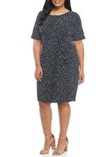 NEW LAURA JEFFRIES NAVY BLUE POLKA DOTS SHEATH CAREER DRESS SIZE 20 W WOMEN
