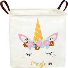 Square Storage Bin Canvas Fabric Basket, Waterproof Coating Unicorn