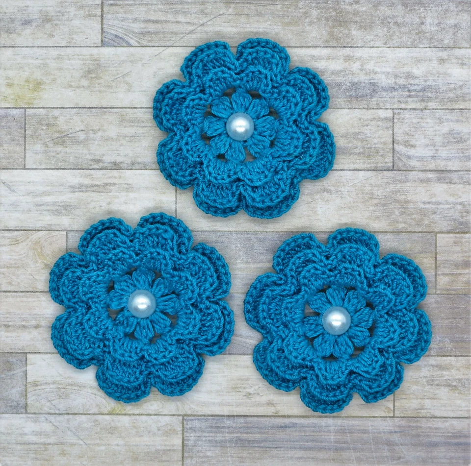 Libro de recortes para hacer tarjetas con apliques de perlas de flores de ganchillo en capas 6 piezas turquesa verde azulado Foto 2 de 3