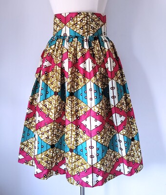 Small Tribal Colorful Vibrant Cotton Back Zip A Line Pleated