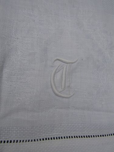 Vintage Monogram Towel Embroidered Letter T Huck Linen 20" x 39" TW330