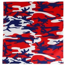 New Classic Camo Bandana - Red White and Blue  22" X 22" Versatile 100% Cotton