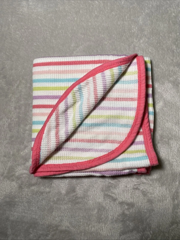 Gerber Stripe Baby Blanket Pink Blue Green Purple Thermal Waffle Weave Lovey - Image 2 of 4