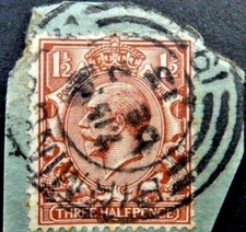 362D]- GB STAMP KING GEORGE V   1.5d FINE USED RED BROWN - ON PIECE