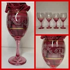 Vintage Pink Stem Gold Wine Depression Glass Set 4 MCM 2 Tall 2 Short Glasses