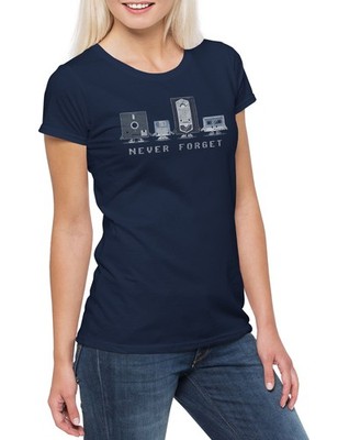 Never Forget Damen T-Shirt Floppy Disk Retro Kassette VHS Video Diskette Floppy