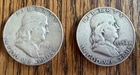 1952 P & D BENJAMIN FRANKLIN HALVES PAIR - 90% SILVER - NICE DETAIL -ESTATE #3
