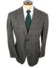 VTG 40R Brooks Brothers Makers Tweed Patch Pkt Grey Herringbone Stripe Blazer