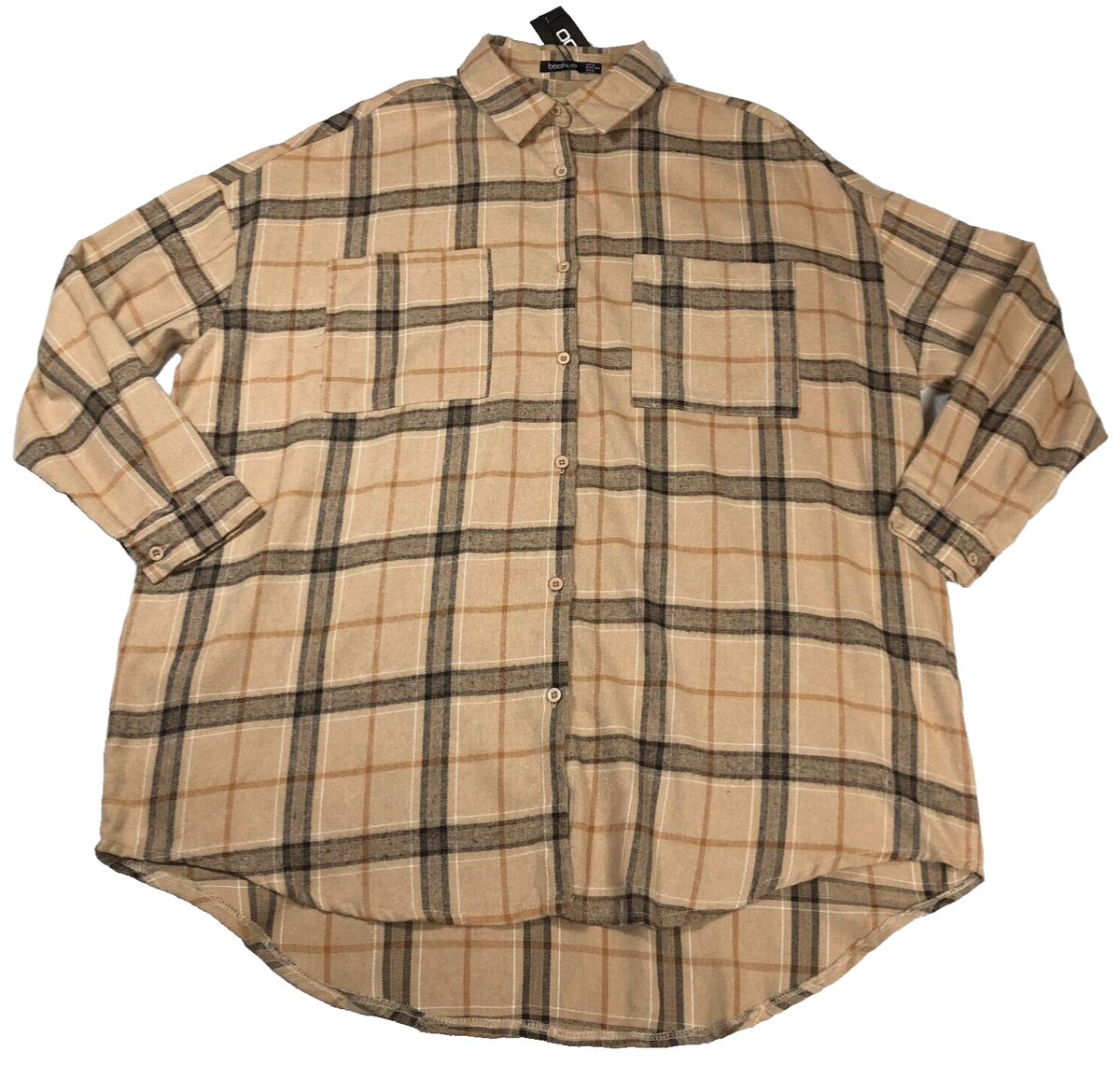 Boohoo Womens Shirt Dress Sz 2 US P2XL Plaid Button-Up 3/4 Sleeve