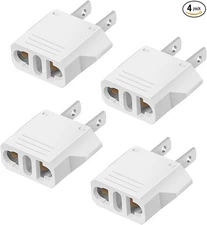 4 Pack European to US Plug Adapter 220V to 110V Travel Converter Type A White.