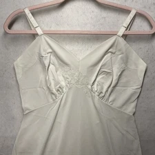 VTG 50s Full Ivory Floral Lace Dress Slip Lingerie Nylon Scalloped Edge Sz 36